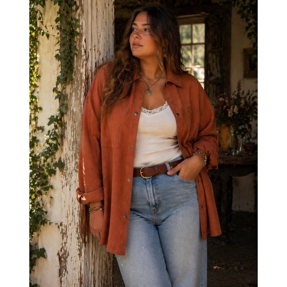 Truth By Republic Jackets & Blazers - Truth by Republic Shacket Plus 1X Orange Shirt Jacket Casual Western Boho Suede